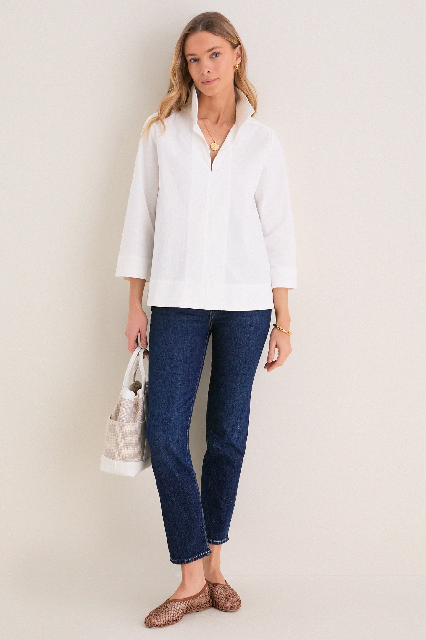 White Margot Stand Collar Blouse
