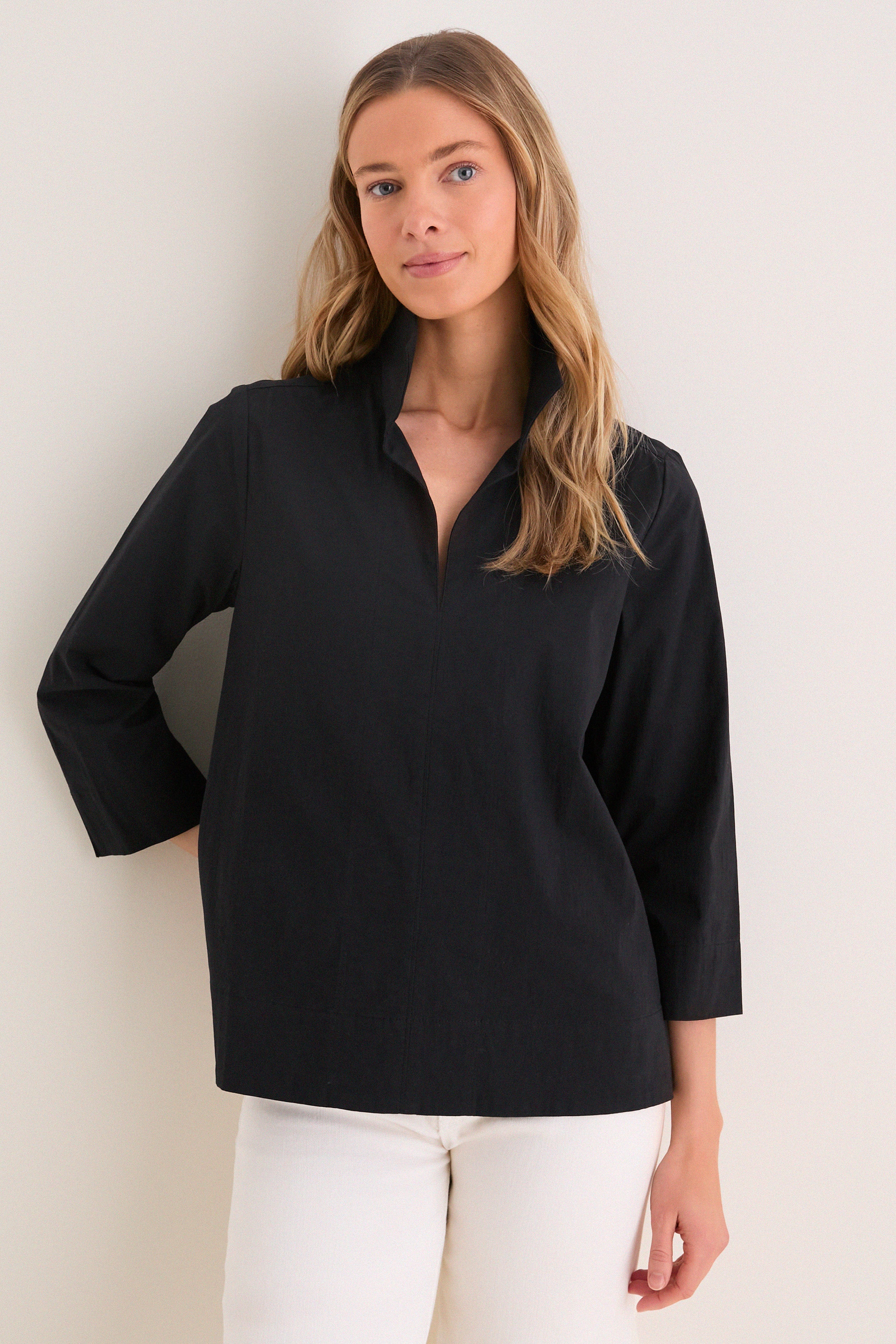 Black Margot Stand Collar Blouse | Tuckernuck