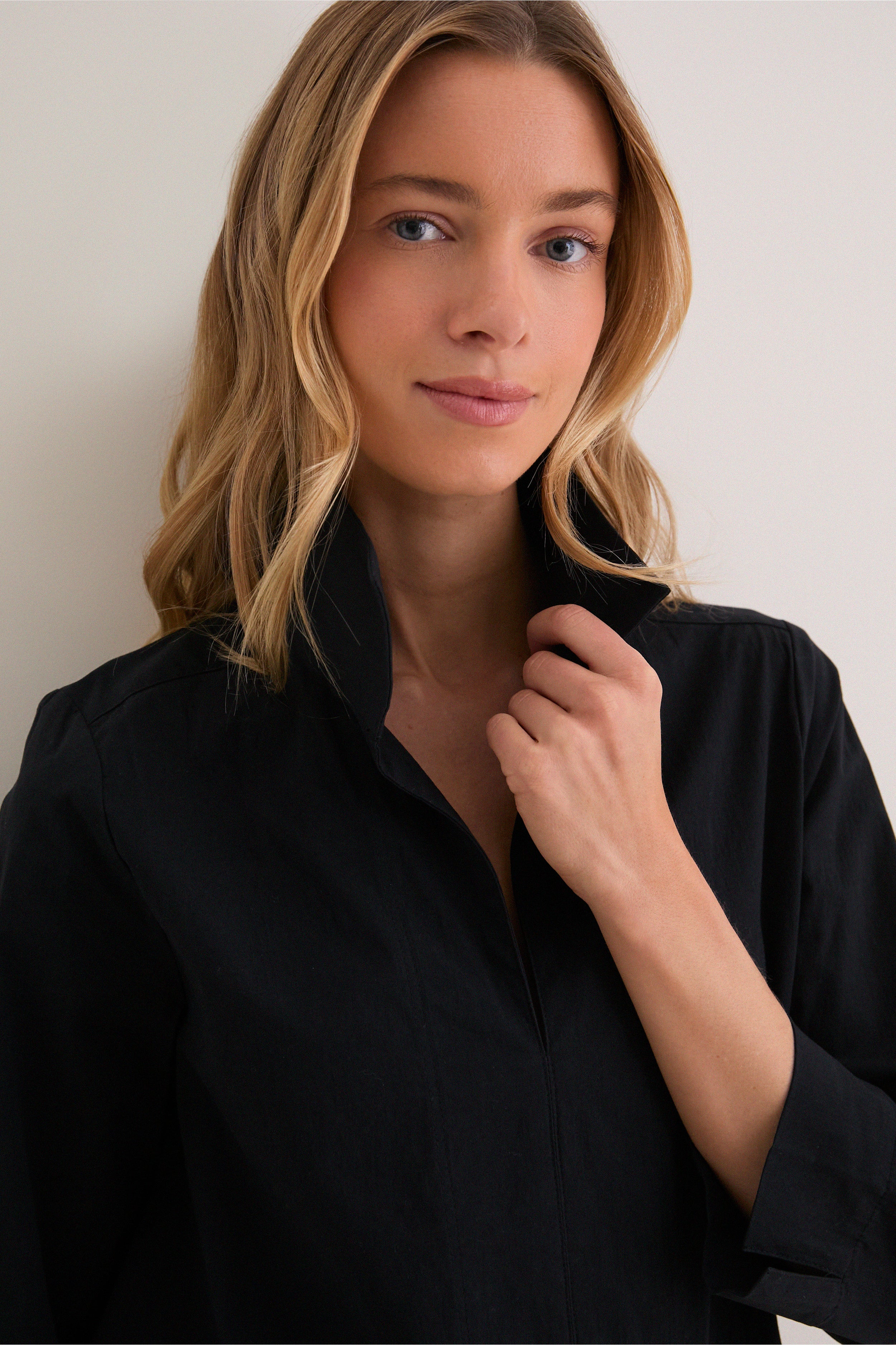 Black Margot Stand Collar Blouse | Tuckernuck