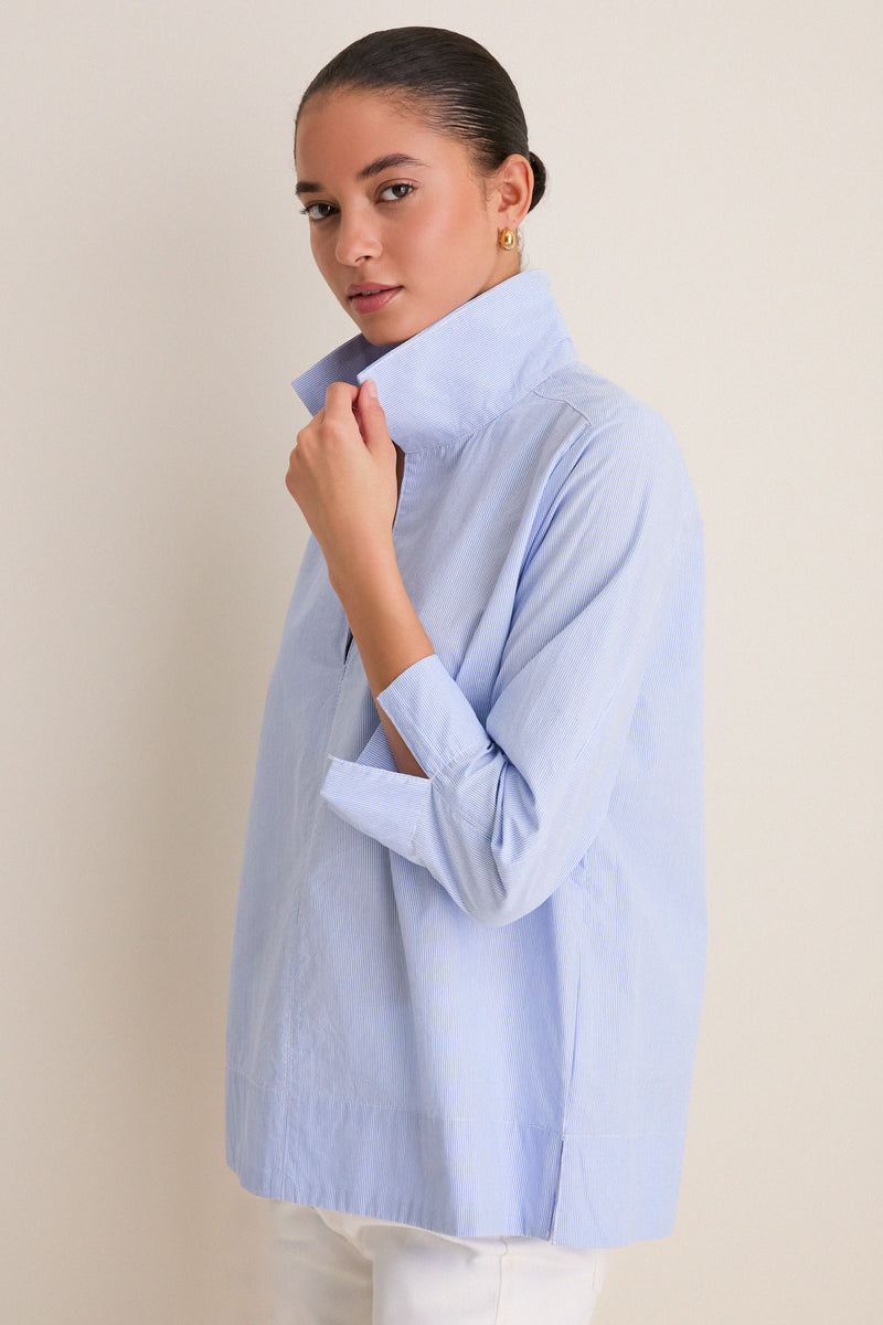 Blue Margot Stand Collar Blouse