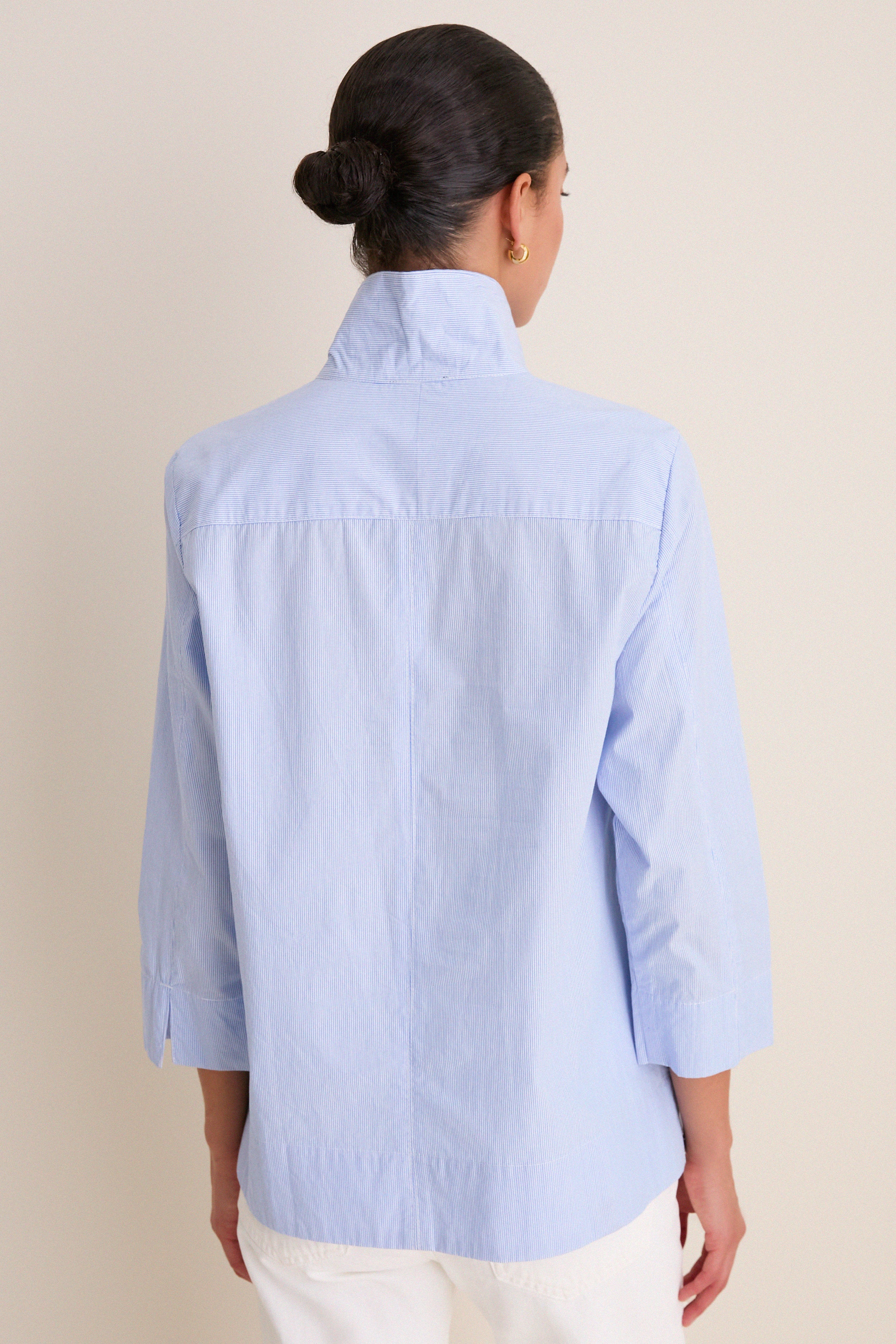 Blue Margot Stand Collar Blouse | Tuckernuck