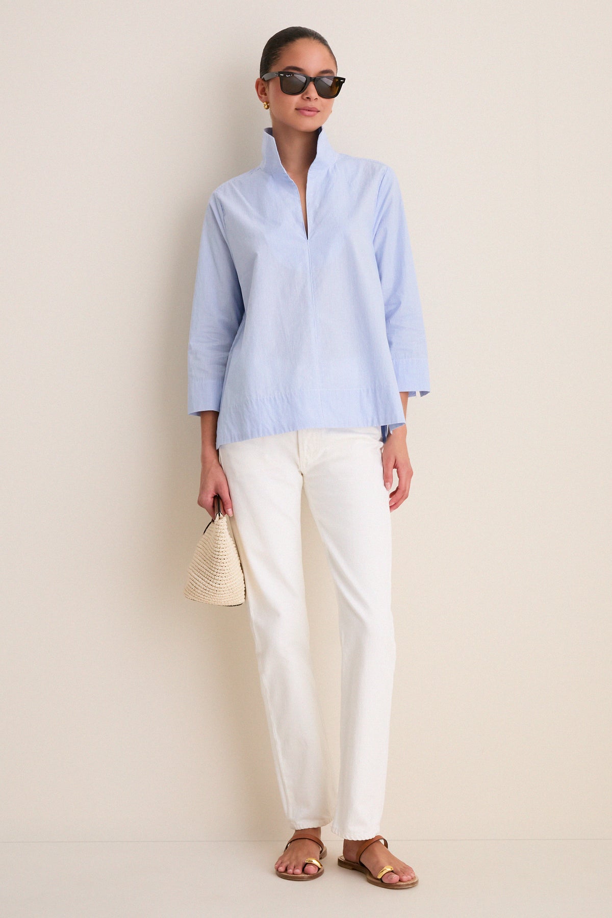 Blue Margot Stand Collar Blouse