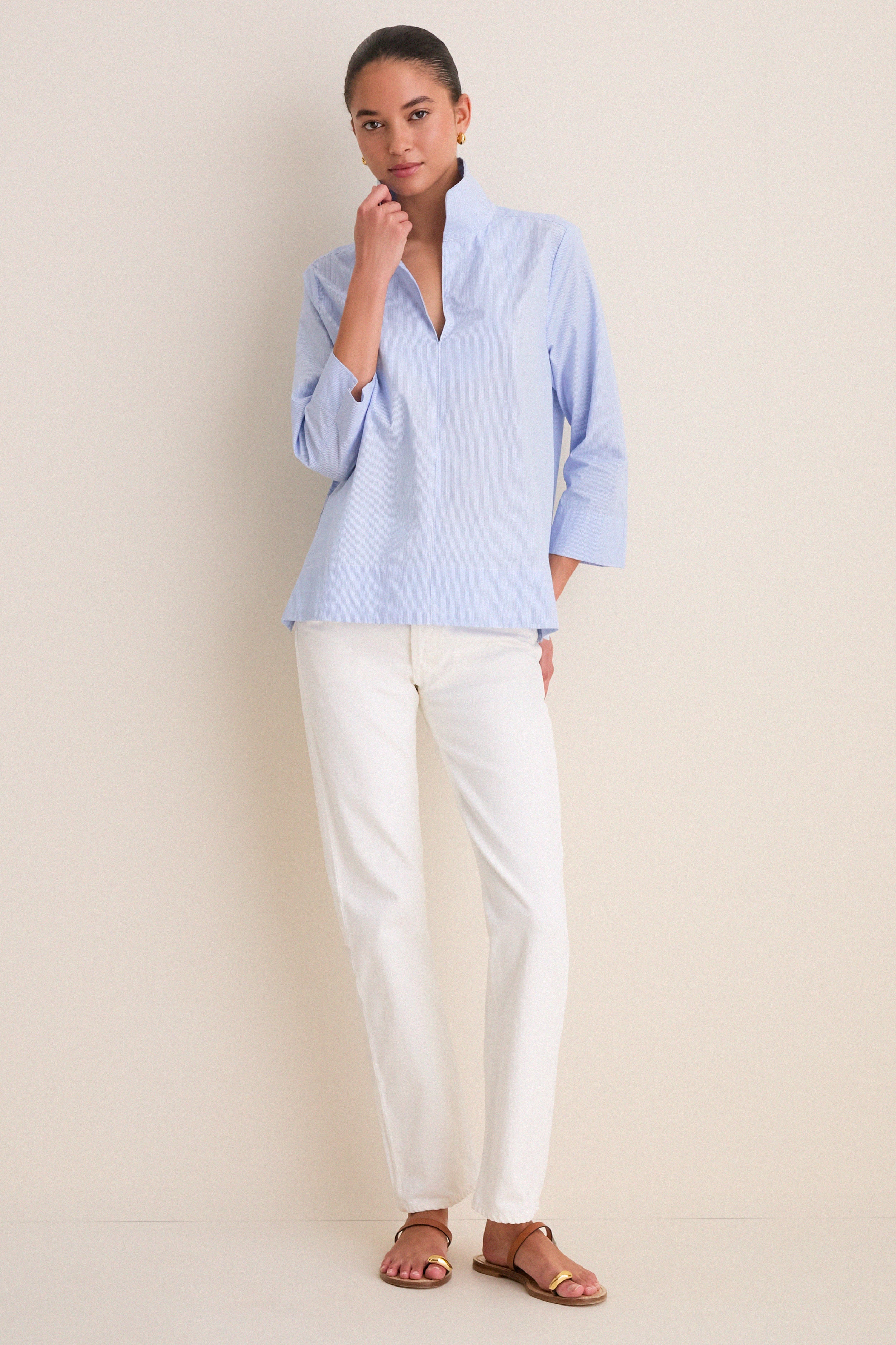 Blue Margot Stand Collar Blouse | Tuckernuck