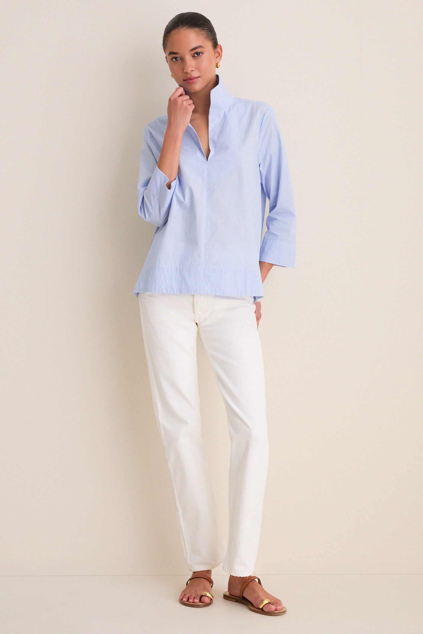 Blue Margot Stand Collar Blouse