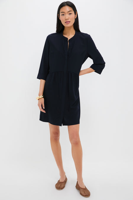 Navy Crepe Royal Shirt Dress