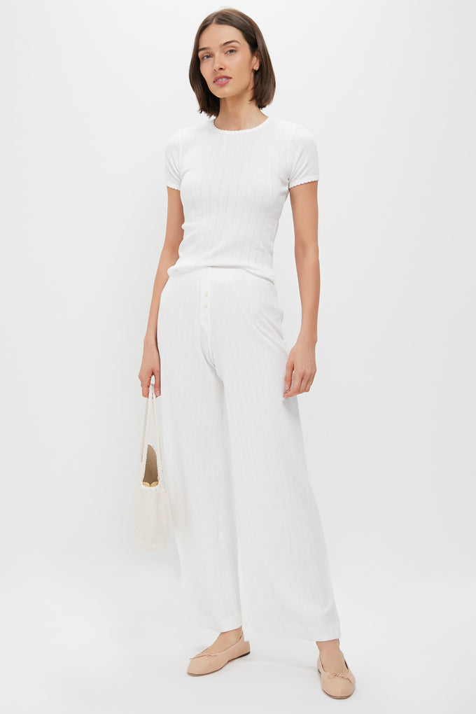 White Pointelle Slim Fit Tee