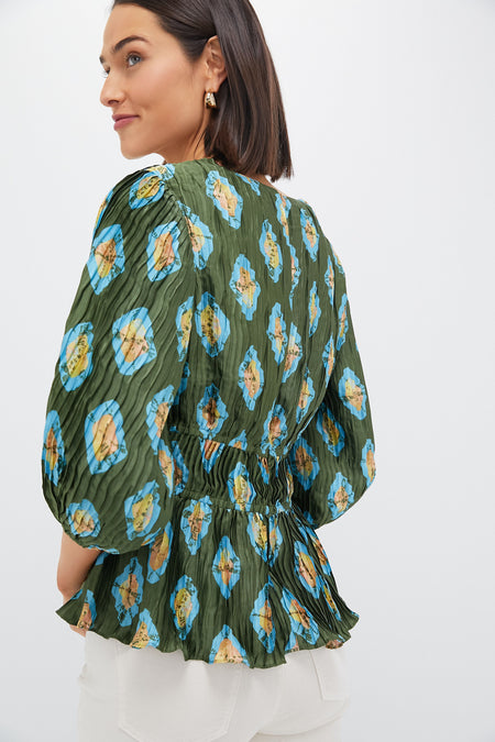 Olive and Aqua Diamond Maisy Blouse