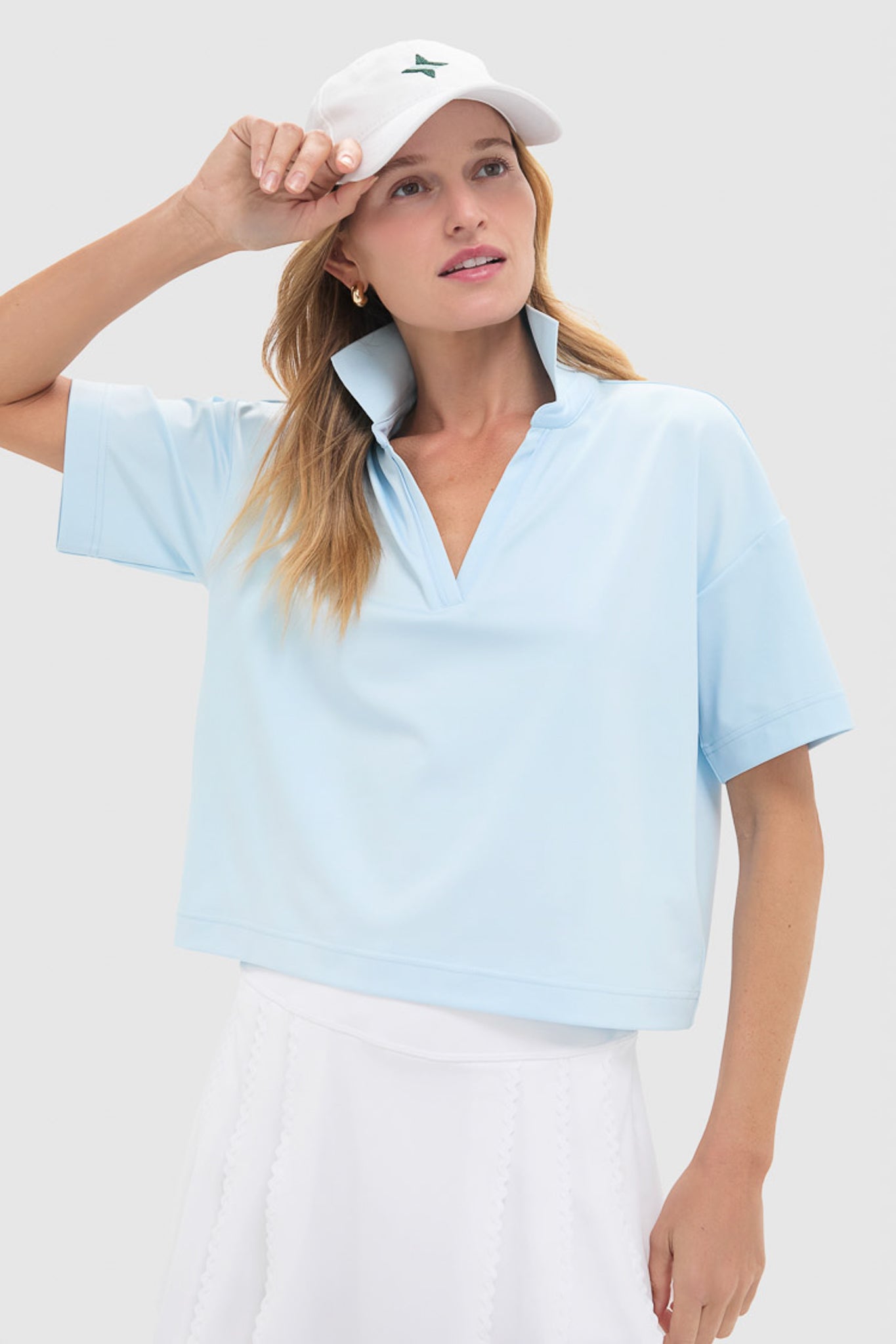 Light Blue Performance Jersey Cropped Caroline Polo