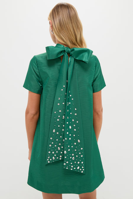 Green Taffeta Embellished Ashton Bow Dress