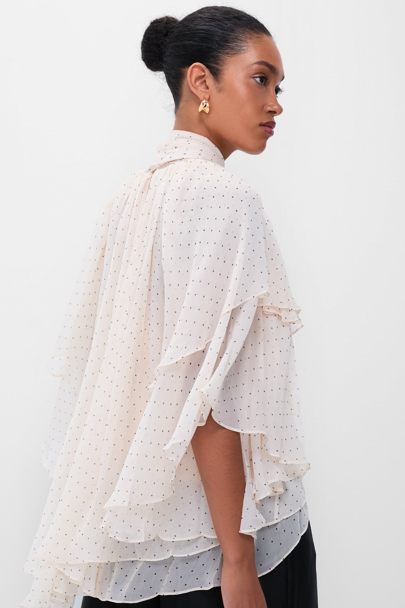 Cream Dot Hypnotic Cascading Blouse
