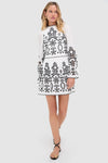 Black and White Embroidered Magda Mini Dress