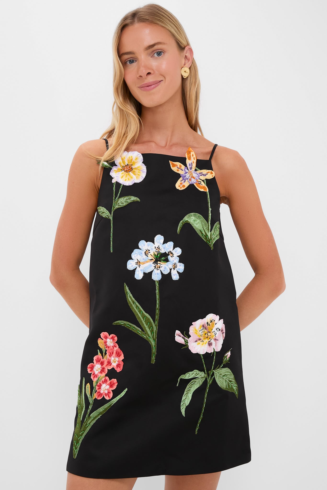 Ebony Botanical Print Leia Embroidery Mini Dress | Leo Lin