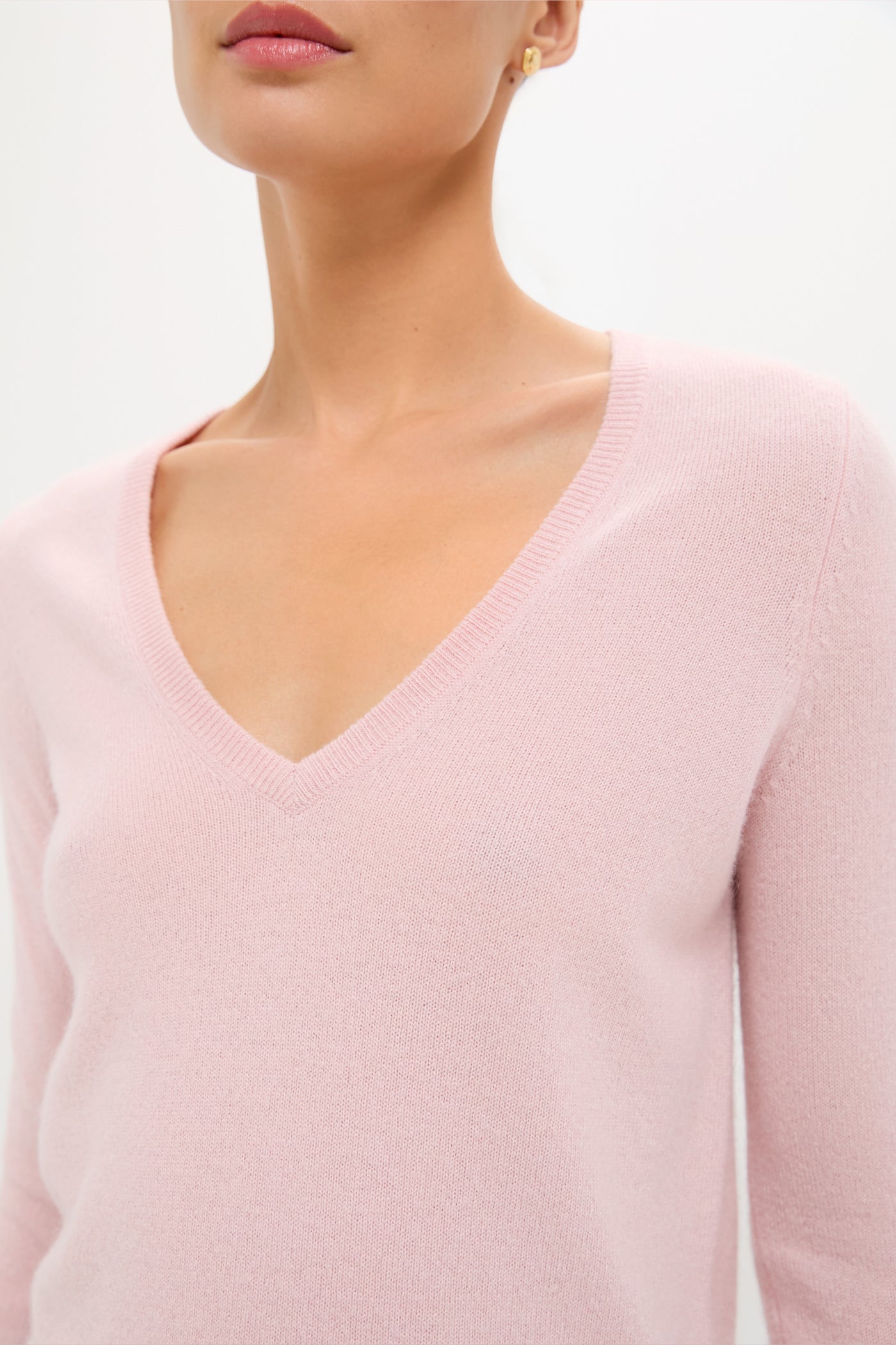 Soft Pink Cashmere V-Neck Sweater