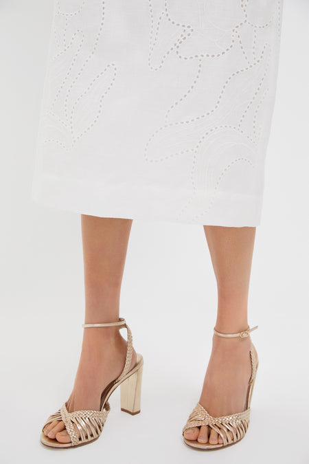 Off White Petalos Embroidered Midi Dress