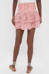 Peach Printed Pleated Smocked Mini Skirt