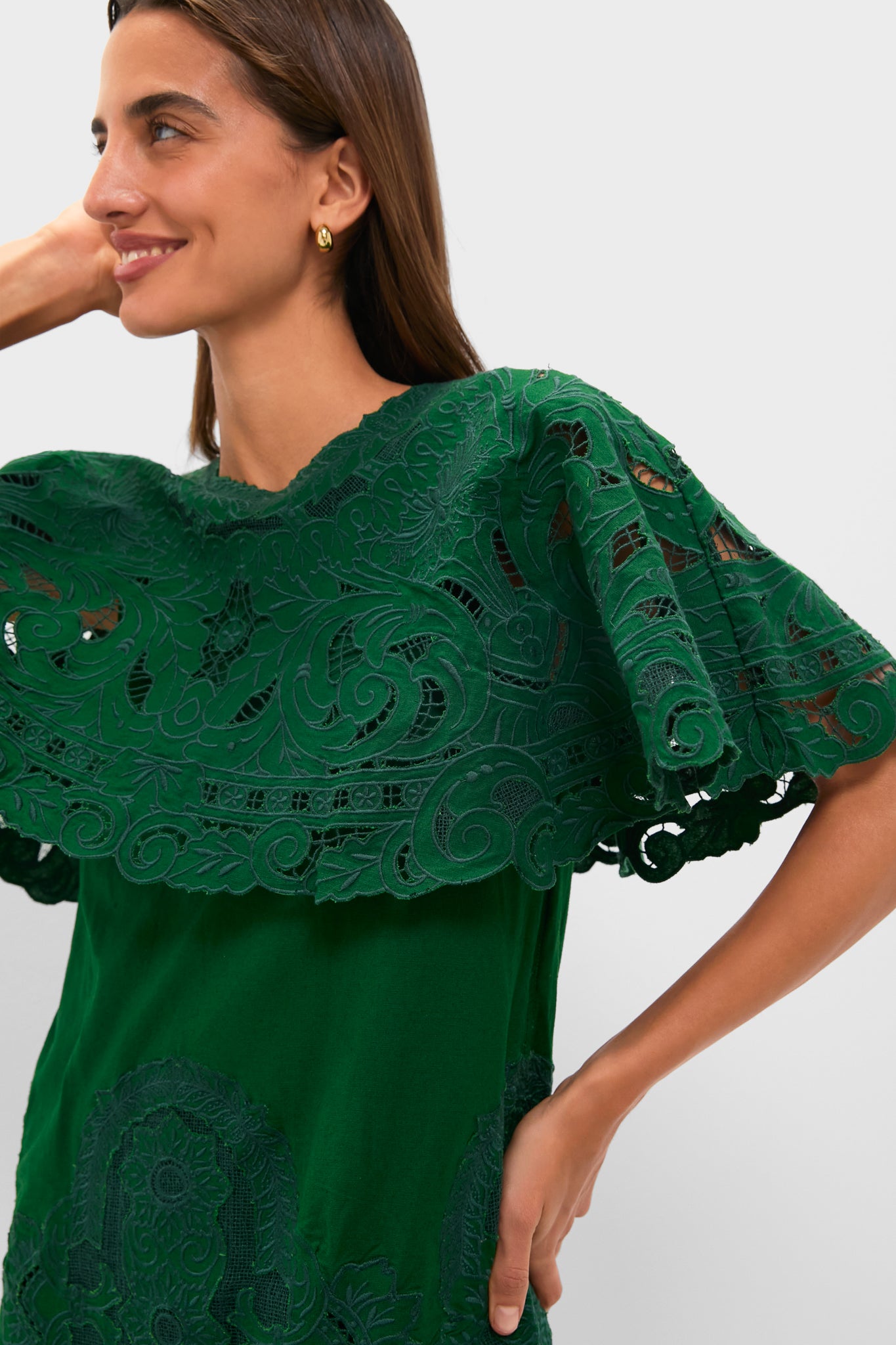 Green Ceci Embroidery Capelet Mini Dress | Sea New York Green Ceci Embroidery Capelet Mini Dress | Sea New York