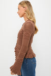 Dark Cinnamon Swirl Kiva Open Stitch Ruffle Cardi