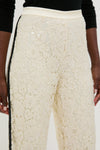 Cream Lace Sequin Straight Pants