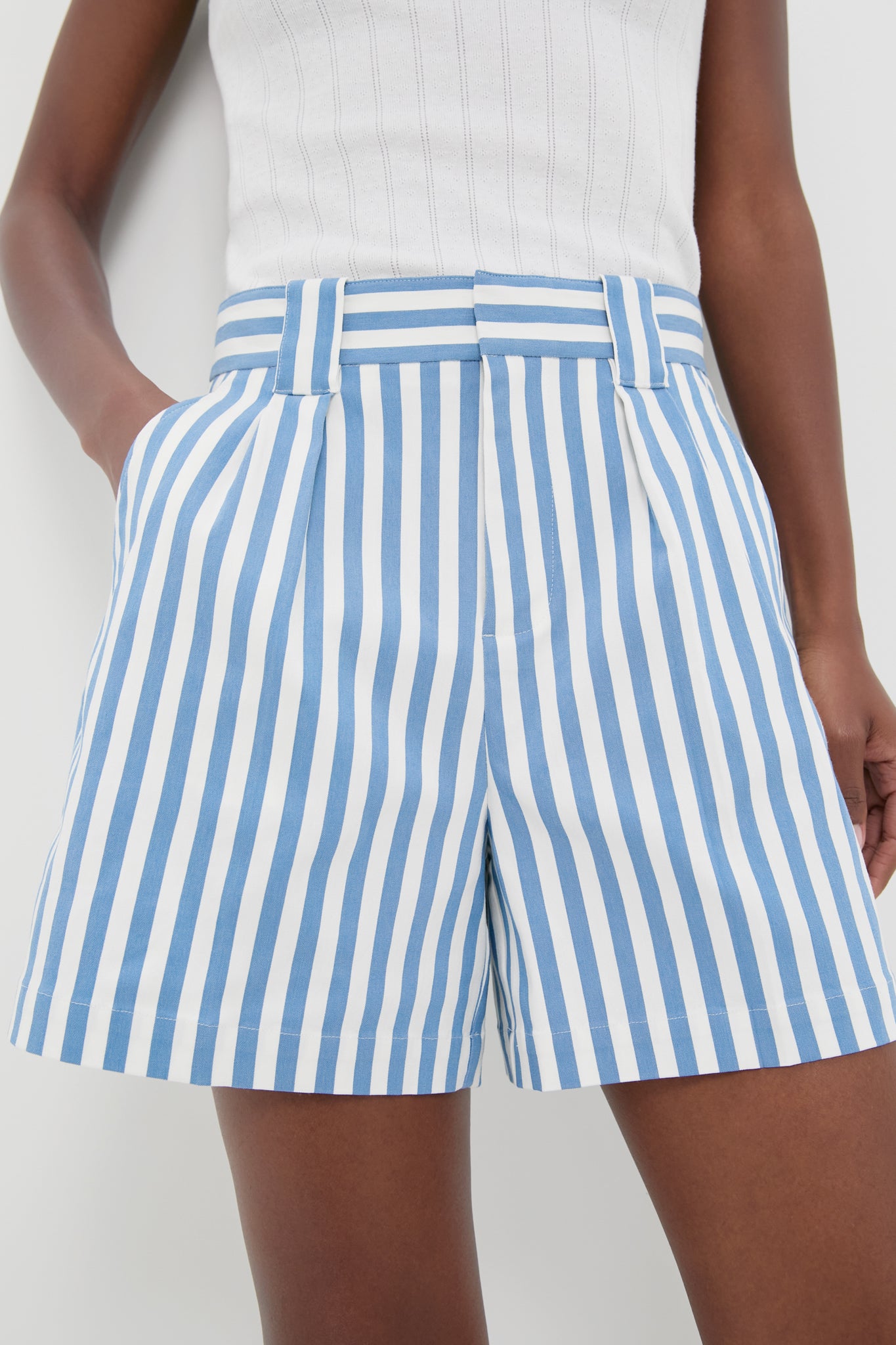 Blue and White Stripe Canvas Briggs Safari Short