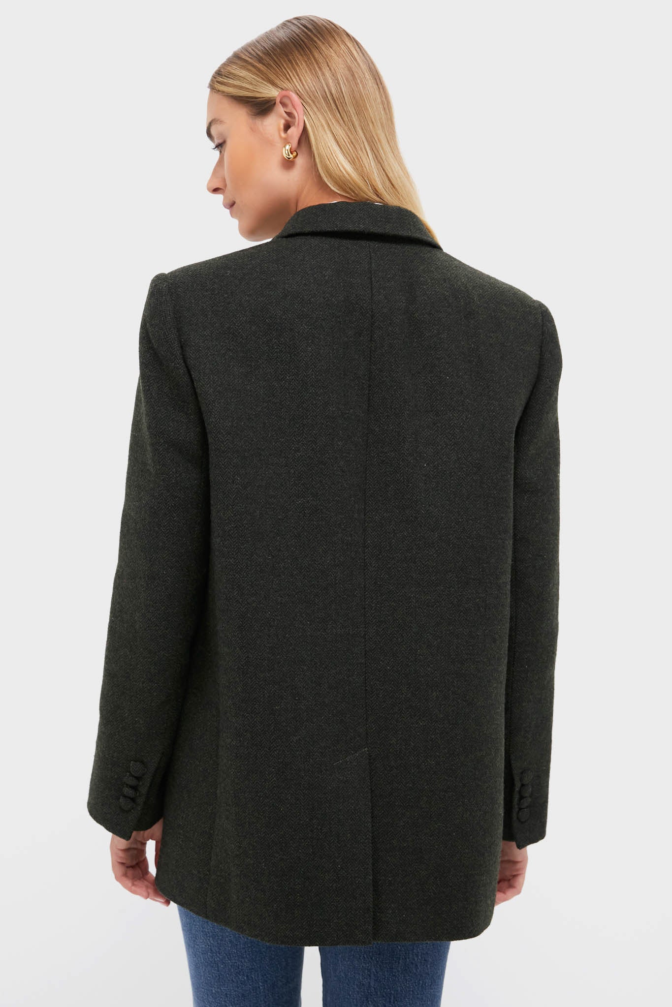 Hunter Green Tweed Herringbone Leo Blazer