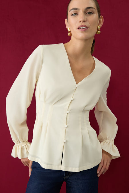 Ivory Wool Chiffon Madison Blouse