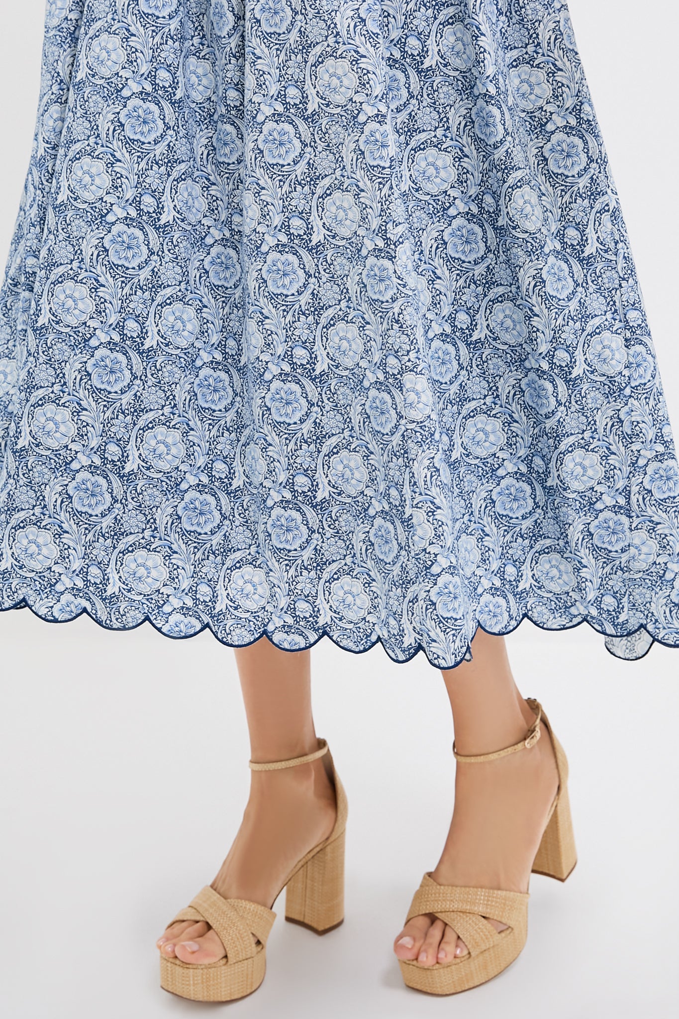 Blue Medallion Floral Estelle Scalloped Dress