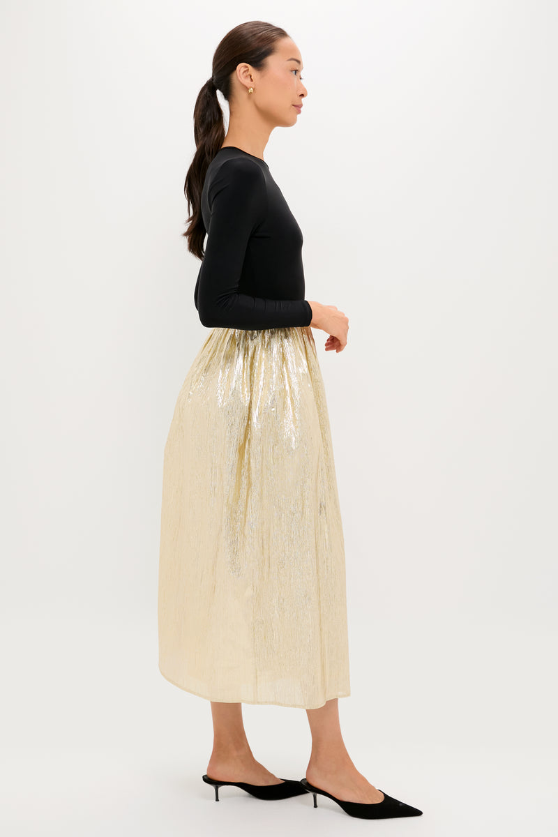 Gold Plisse & Black Mixed Media Schuyler Maxi Dress