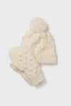 Cream Pom Pom Hat and Mittens Set