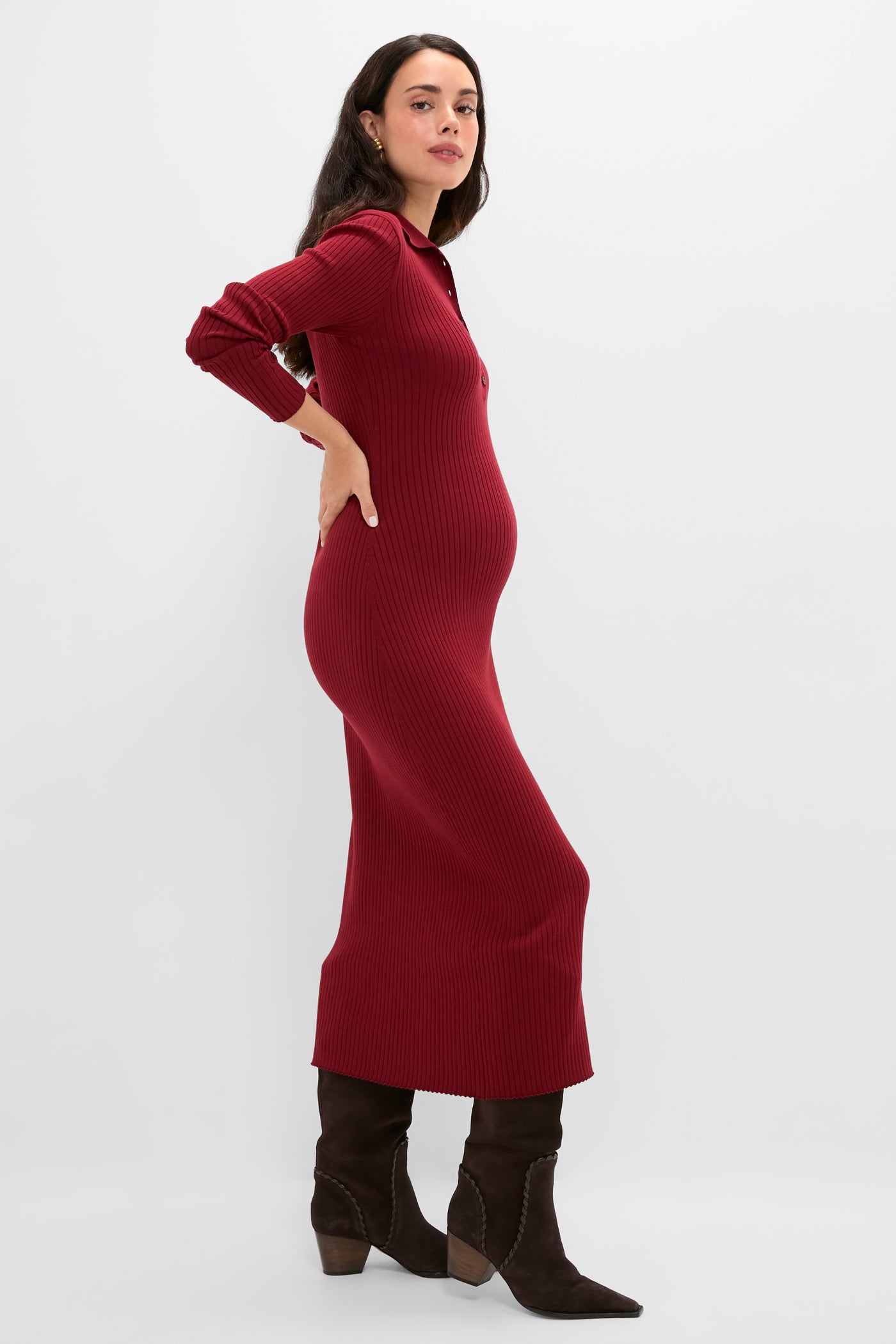 rib sweater dress HATCH Collection The Averie Polo Rib Sweater Dress in Red