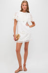 White Lula Embroidery Short Sleeve Mini Dress