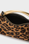 Leopard Metal Handle Rhea Bag: A classic, effortless designer handbag with a leopard-spot finish, polished gold-tone handle, and sleek zip closure. High-end Italian craftsmanship for fun, stylish outings.