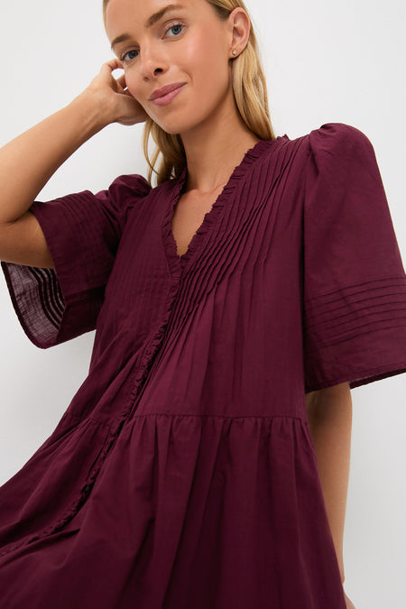Exclusive Burgundy Anise Short Sleeve Dress