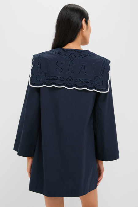 Navy Marie Embroidery Dress