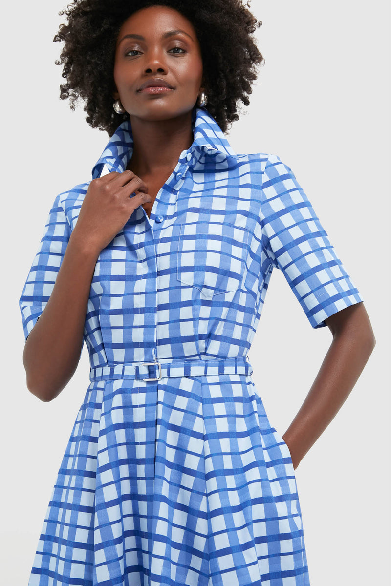 Painted Gingham Blue Rubie Midi Dress