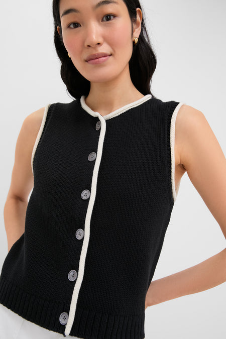 Black and Ivory Bridget Tipped Vest