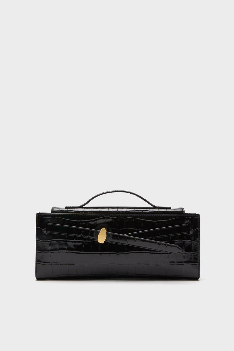 Black Croc Embossed Veronica Beard Dash Clutch
