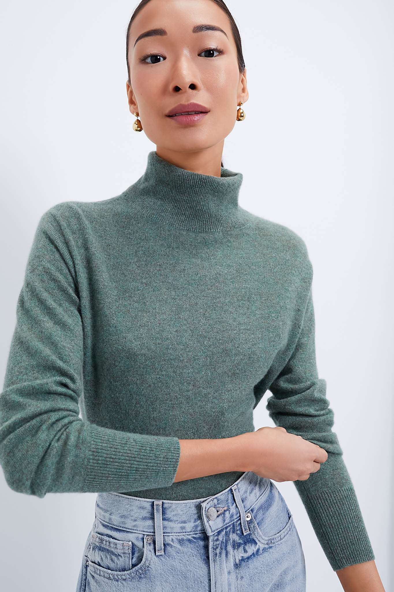 Green turtleneck top best sale