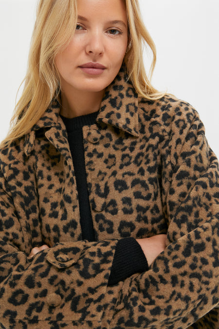 Brushed Wool Leopard Drew Short Trench Coat