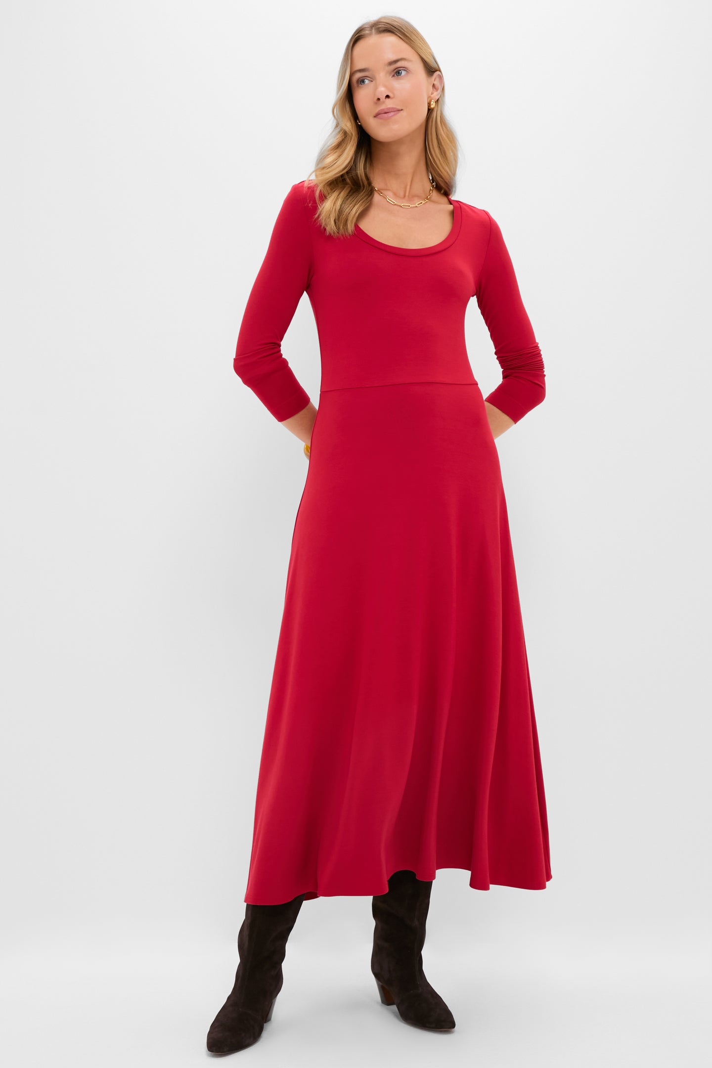 Red Long Sleeve Sara Maxi Dress