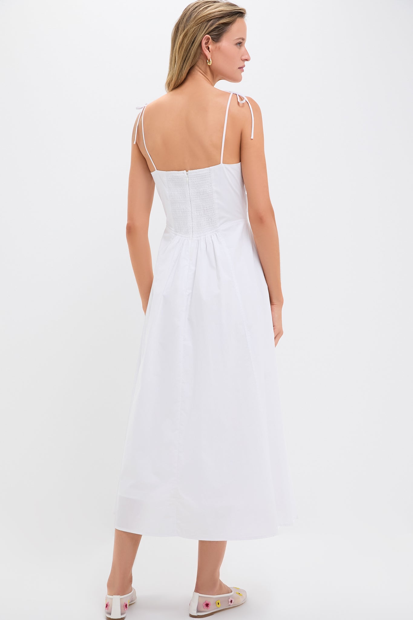 White Tie Front Midi Dress