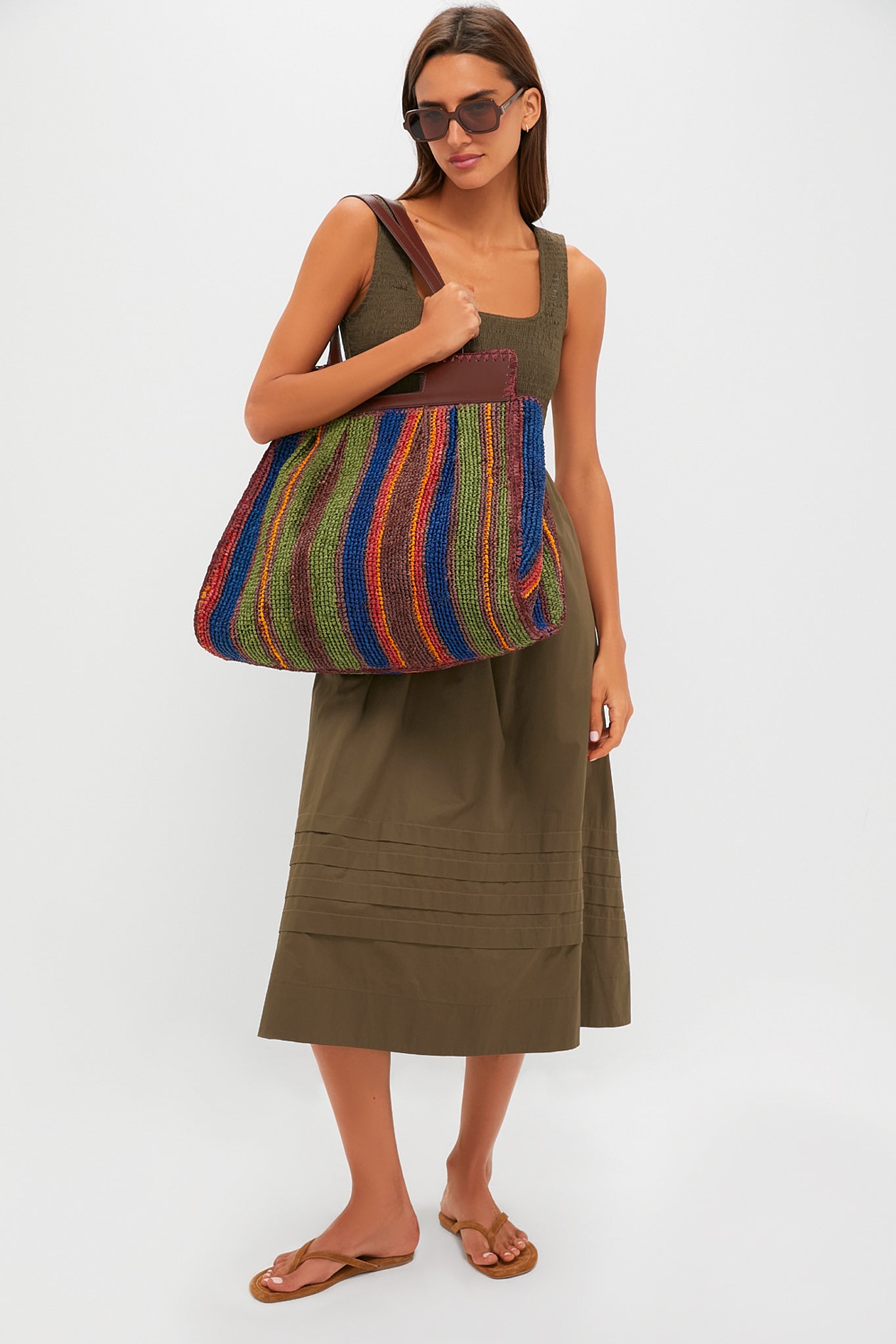 Jungle Stripe Raffia Rue Tote Bag | STAUD