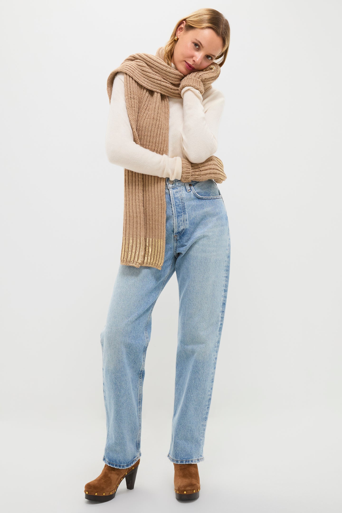 Gold Metallic Scarf and Mittens Set