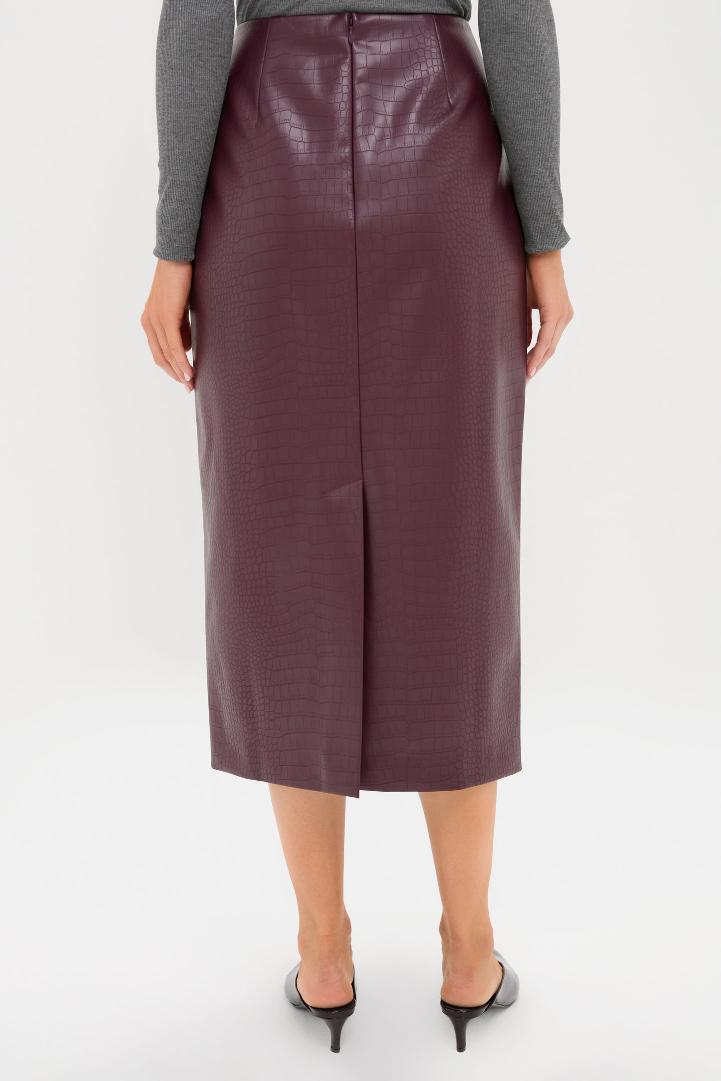Plum Stamped Faux Leather Ellington Skirt