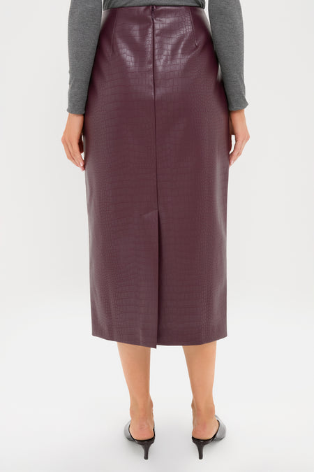 Plum Stamped Faux Leather Ellington Skirt