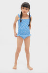 Blue Floral Smocked One Piece with Ruffle Skirt