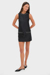 Black Taffeta Embellished Trim Mini Dress
