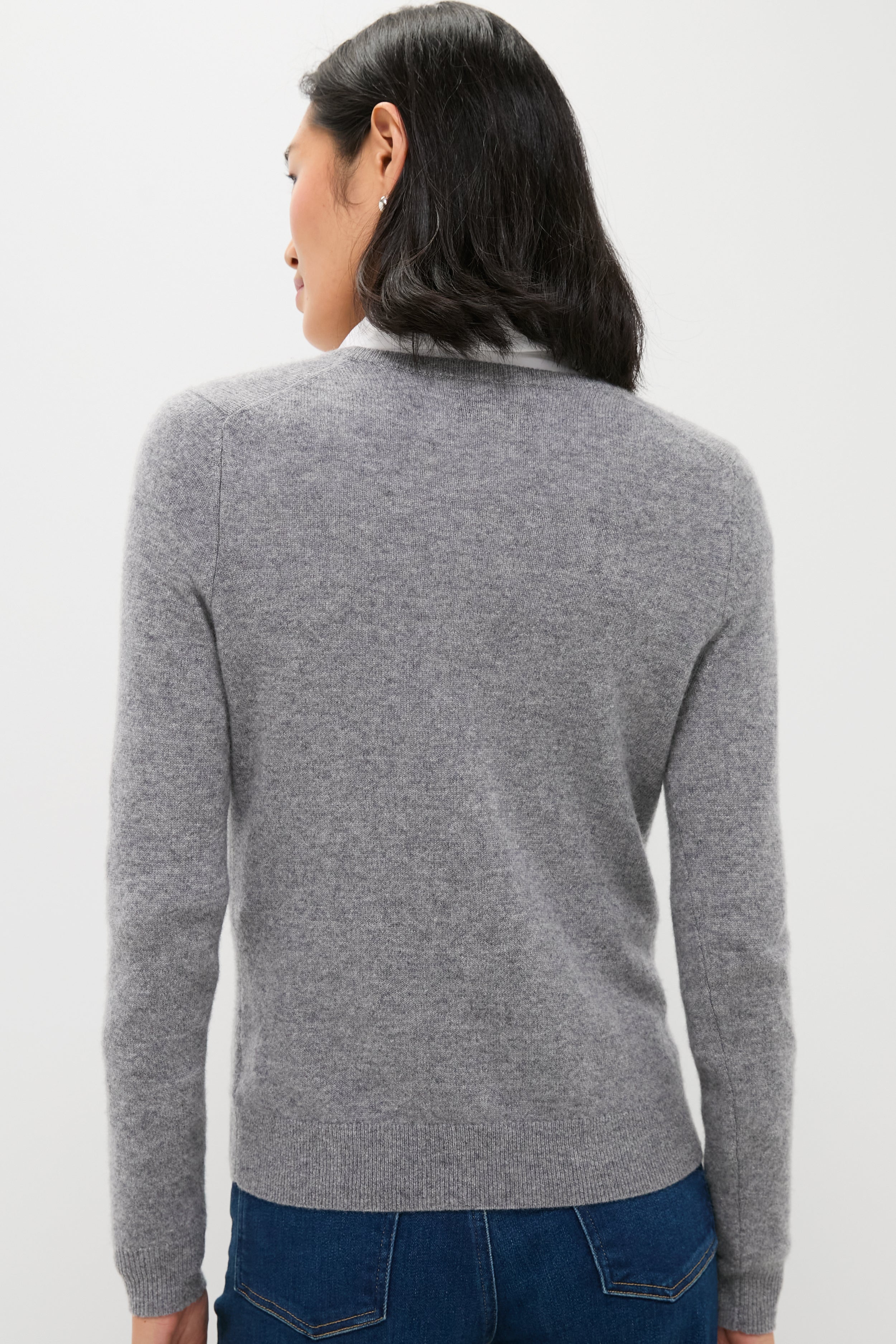 Gray Cashmere V-Neck Sweater