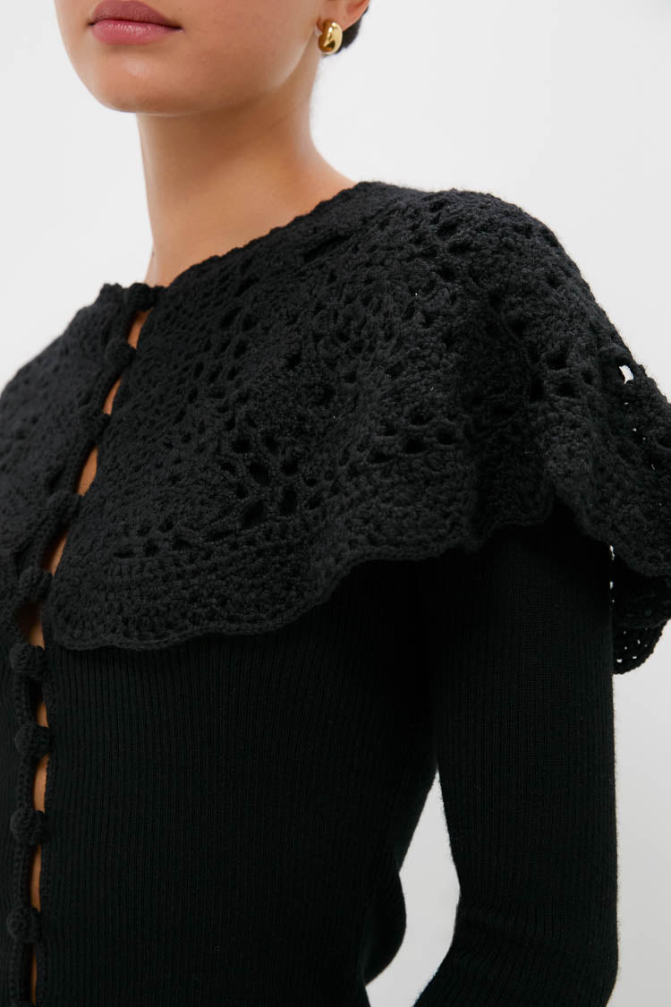 Black Nara Crochet Long Sleeve Cardigan With Capelet | Sea New York