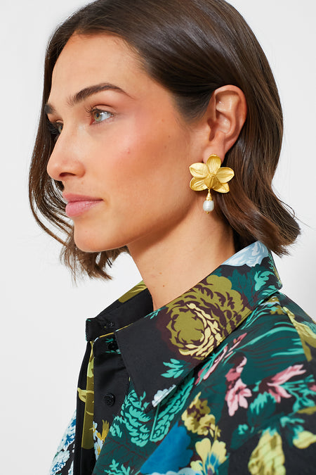 Gold Phalaenopsis and Pearl Stud
