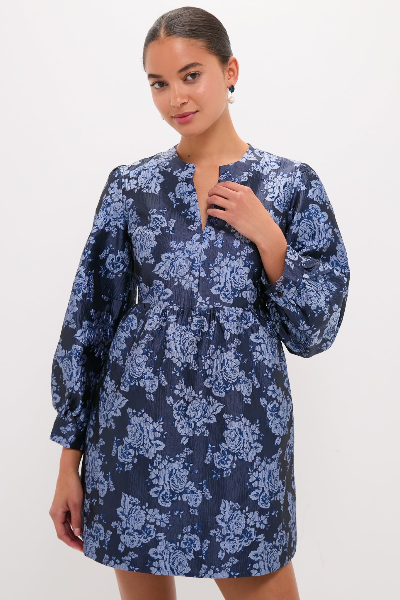 Blue Jacquard Cressida Mini Dress | Hyacinth House